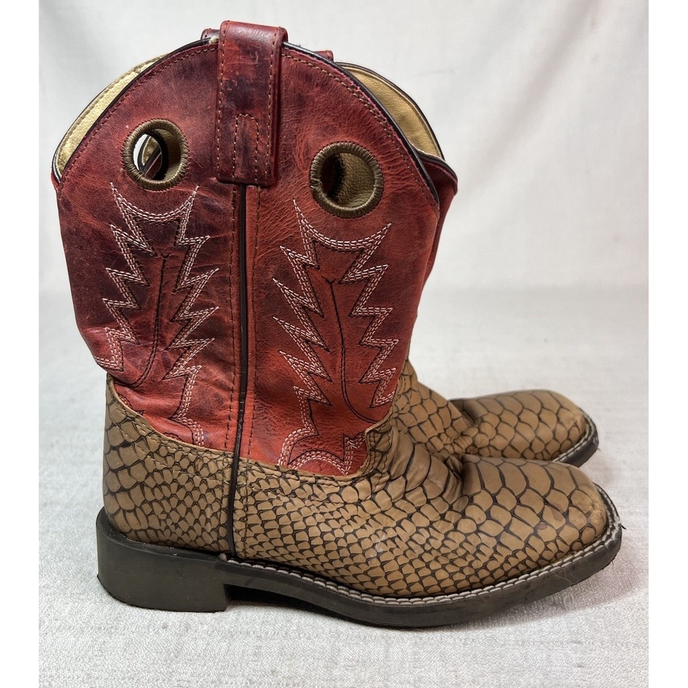 Smoky Mountain Kids Viper Print Square Toe Western Boot Red/Brown Size 2 R